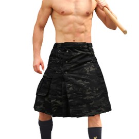 VATINNT Kilt for Men Scottish Tactical Kilt 23" Pleated Camo Kilt Irish Highland Utility Kilt with Cargo Pockets 0911 Dark Camo 38