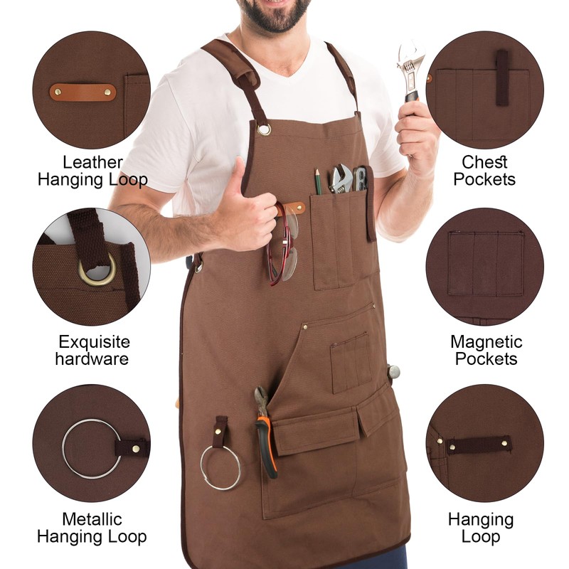 Rtcimoic Multi-Functional Men's Tool Apron, Multi-Pocket Canvas Apron, Welding, Carpenter,