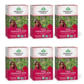 Organic India Tulsi Cinnamon Rose Herbal Tea - Stress Relieving & Mystical, Immune Support, Gluten-Free, USDA Certified Organic, Supports Sugar Metabolism, Caffeine-Free - 18 Infusion Bags, 6 Pack