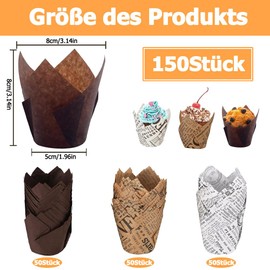 Paper Muffin Cases 150 Pieces Cupcake Moulds, Muffins Paper Baking Cases Paper for Weddings Birthday Easter Party Family Reunion Newspaper True Colour Newspaper White Brown