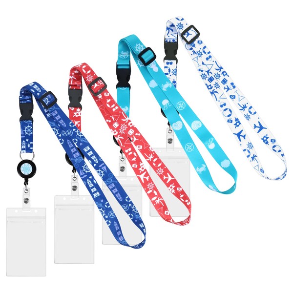 4PCS Cruise Lanyard with Card Holder, 4 Colors Printed Lanyard
