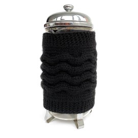 Hand Knit French Press Cozy Wool Warmer Cover Holiday Table Decor Black Tea Pot Housewarming Gift