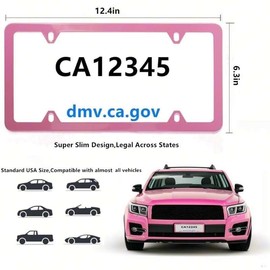 Fashion 4 Holes Super Slim Matte Pink License Plate Frames,Stainless Steel License Plate Covers,Weather Proof License Plate Holder for Women(Super Slim Pink,2PCS)