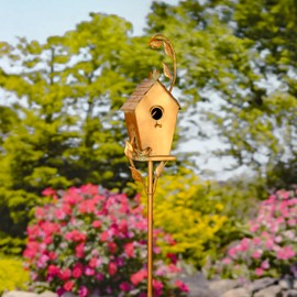 Copper Colored Fancy Design Birdhouse Garden Stakes (Stretched Classic House Shape)