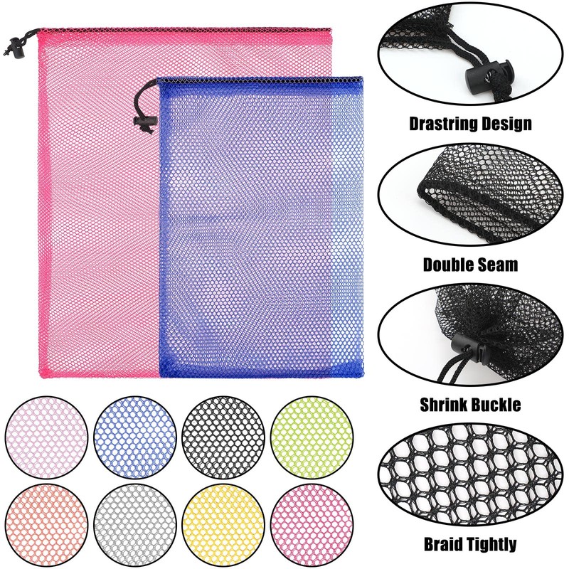 24 Pcs Mesh Bags Drawstring Mesh Laundry Bag Stuff Sack