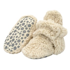 Zutano Unisex Furry Baby Booties with Grippers, Organic Cotton Lining, Baby Registry Must Haves, Oat Furry, 3 Months