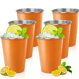 CAOXIAOXUYAO 6 Pack Stainless Steel Cups 12 oz - Unbreakable Stackable Metal Tumblers for r Adults Bar Home Restaurant Iced Coffee Travel Camping Outdoor (Orange)