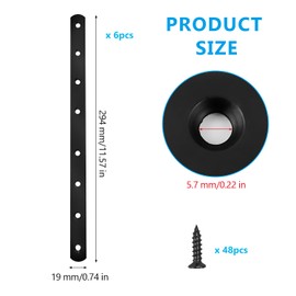 6 Pieces Flat Connectors Black, 201 Stainless Steel Connectors, Countersunk Screw Hole Design Flat Connector, with 48 Screws Connecting Sheet, for Furniture, Cabinets, Shelves (Black)