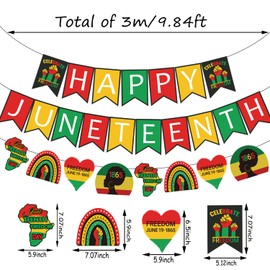 Doumeny Happy Juneteenth Paper Banner June 19th 1865 Freedom Day Banner Garland African Afro American Emancipation Independence Day Paper Bunting Black History Month Paper Garland for Mantel Fireplace