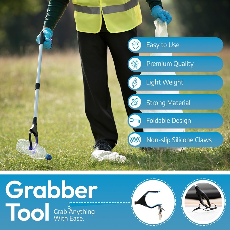FitPlus PowerGrip T9, Grabber Reacher Tool, Wide Jaw, Foldable, Steel