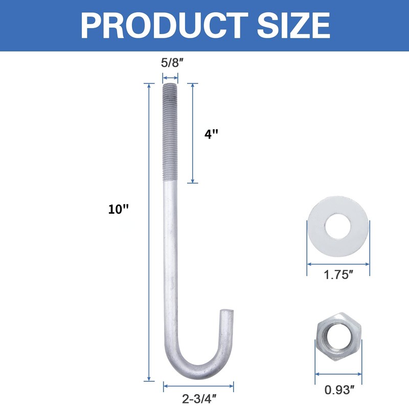 HROMIGRY 5/8” x 12” J Bolt Anchors (10 Pack) for