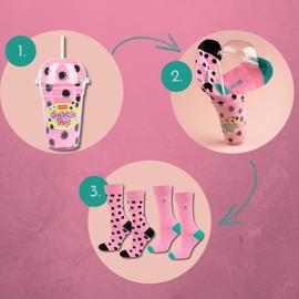 soxo Bubble Tea Socks Women's Gifts For Men Socks Gift For Women 2 Sizes 2 Pairs, Pink 2 Pairs
