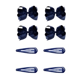 OMEIU Store 8pcs Women Kids Snap Bow Hair Clip Set Ribbon School Uniform Bows Metal Barrette (8PCS Navy)