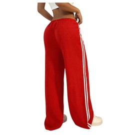 SHENHE Women's Wide Leg Loose Sweatpants Low Rise Y2k Drawstring Workout Sports Pants Red X-Large