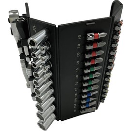 SIGNET 22041 Compact Storage, 1/4 SQ Socket Bit Set with Ratchet Handle, 37-Piece Set, Ideal for DIY and Bicycle, and Other Car Tools, Roll Choice