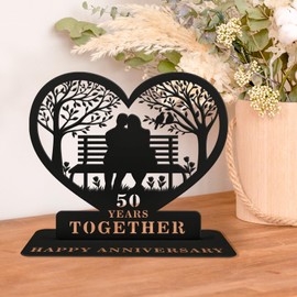 Golden Anniversary Wedding Gifts for Couple, 50th Wedding Metal Tabletop Decor with Engraved Heart, Timeless Home Keepsake for Parents,Couple,Friends