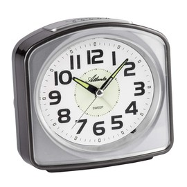 Atlanta 2150/4 Large Bell Alarm Clock without Ticking Loud Ringtone Light Snooze Analogue Silver Grey