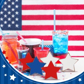 Maitys 6 Pcs 4th of July Wooden Star Signs Patriotic Red White Blue Wood Star Standing Blocks Table Tiered Tray Decoration for Independence Day Memorial Day Festival Celebration(Vintage)