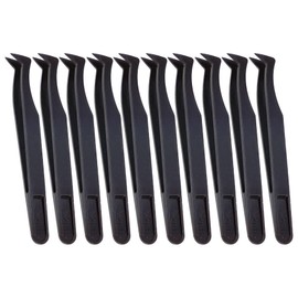 10 Pcs Plastic Anti Static Carbon Fiber Tweezers Set, 4.5 Inch Precision Curved Tip Industrial Tweezers Suitable for Crafts Electronics, DIY, Repair Tool, Black