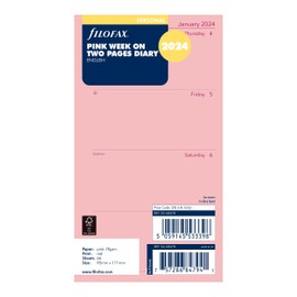 Filofax Calendar Diary Refill, Personal/Compact Size, Week-to-View, Pink Paper, Unruled, English, 2024 (C68478-24)