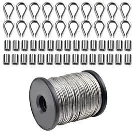 50 x 1.5 mm Wire Rope Stainless Steel Cable Metal Rope Wire Rope with Aluminium Clamp Crimp Sleeves Wire Rope Clips & M2 Thimble for Railing Picture Hanging