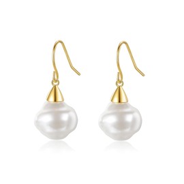Bellitia Jewelry Pearl Earrings Silver Dangle Earrings Women's Gold-Plated Silver 925 Drop Hook Earrings with Pearls Pearl Earrings Hanging with Real Freshwater Pearls, Sterling Silver, Pearl