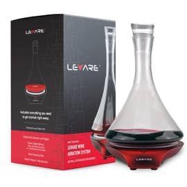 LEVARE Electric Aerator and Glass Decanter Set, Smart Swirl Aerating Base Ages Wine in Minutes, Premium Aeration for Sommeliers, Wine Enthusiasts (Holiday Red)