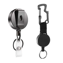 Pack of 2 retractable key rings, retractable key fob, ID clip, extendable, robust ID holder with multi-tool carabiner hook, key fob extendable