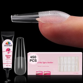 EBANKU Build on Apex Long Coffin Nail Tips 450PCS, Pre-Building & Pre-Shaped Glamorous Full Cover Soft Gel Clear Nail Tips for Nail Extension Fake Nails Manicure 15 Sizes with Builder Glue