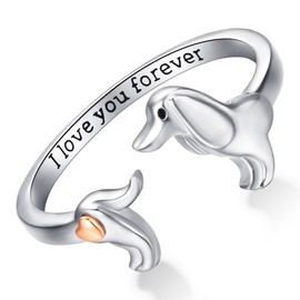 DRINSPER Dachshund Ring 925 Sterling Silver Dachshund Open Rings Adjustable Ring Wiener Dog Gifts Weener Dog Jewelry for Women Girls, Sterling Silver, No Gemstone