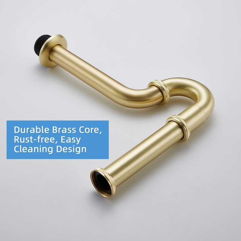 GORDEE Bathroom Basin Sink Bottle P Trap, Brass U-Shape 1-1/4