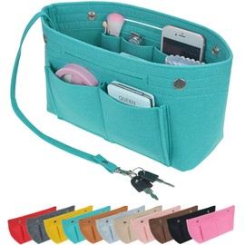 JSY-UP Felt Handbag Organiser Insert, Bag in Bag Organiser Insert, Women Tote Purse Organiser with Handles Keychain, Blue/Large