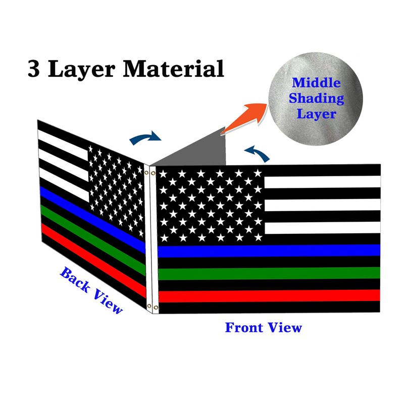 Double Sided Thin Blue Red Green Line Flag 3x5FT Police