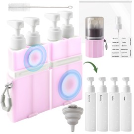 SESENSE 4-in-1 Travel Bottles for Toiletries, TSA Approved Travel Size Toiletries, Leak Proof Refillable Travel Size Shampoo and Conditioner Sets with Wall-Mountable Suction Cup, Pink