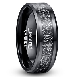 TUNGSTORY Black Tungsten Ring for Men Women Imitated Meteorite Wedding Anniversary Band 8mm Beveled Edge High Polished Comfort Fit Size O