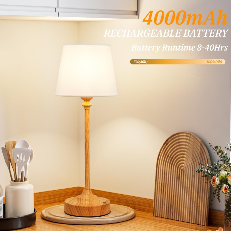 Kakanuo Cordless Table Lamps Rechargeable Set - 2 Pack Wooden