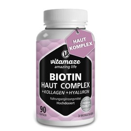 Skin Complex with Biotin, Collagen, Hyaluron, Q10 & Vitamin C, 90 Capsules for 3 Months, for Skin, Hair & Bones, Dietary Supplement without Additives, Made in Germany