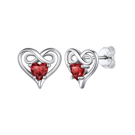 Silvercute January Birthstone Heart Stud Earings for Women Girls Cute Infinity Jewellery Red Garnet Pendant Earrings Sterling Silver