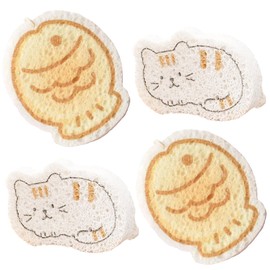 Cute Cat Fish Dish Sponges Kitchen,Compressed Cellulose Sponges Home and Kitchen Cleaning Supplies（4PC）