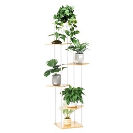 GLOKUUCA 6 Tier Plant Stand Indoor Outdoor, Wood Metal Corner Shelf, Multiple Flower Pot Rack Holder Shelves, Planter Shelf Display Storage Organizer White