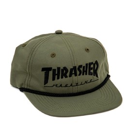 Thrasher Skateboard Magazine Snapback Rope Skate Hat, Olive/Black, One Size