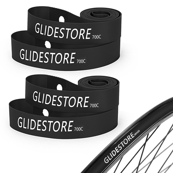GLIDESTORE 4 Pack Bicycle Rim Strips 700C, Bike Rim Tape 700C, Bike Rim Strips 700C for Road Bike MTB Mountain Bike Tube Protector Wheel Liner 700C (28" x 16mm) - Color Black