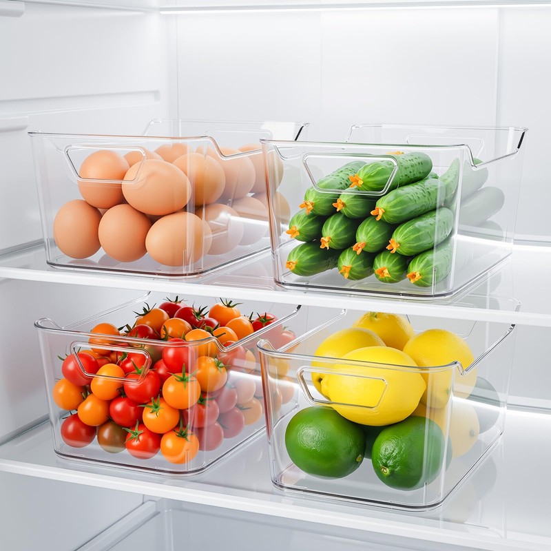 4 Pack Clear Storage Bins for Pantry Organization and Storage,
