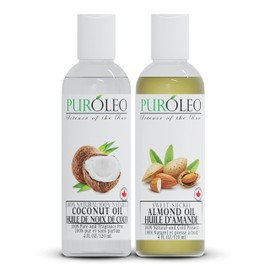 PUROLEO Carrier Oil Gift set-2 Pcs Pack-Coconut Oil Almond Oil 100% Natural Moisturizing Skin Care set, Massage Skin, Face oil, Hair Oil, Body Oils, Baby oil kit body skin care products, Birthday pack (2 Pc X 120 ML Each)