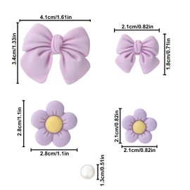 lasuroa 24pcs Cute Shoe Charms, Purple Floral Bow with Pearl Decorations Resin Shoe Accessories for Girls Women DIY Birthday Party Gifts