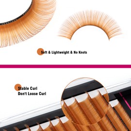 Kolybel Colored Premium Eyelash Extensions 0.05 C Curl 8-16mm Mixed Length,Premium Individual Silk Lash Extension,Professional Eyelash Extension Supplies for Lash Techs (Light Brown,0.05-C 8-16mm)