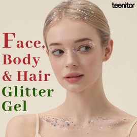 Teenitor Body Glitter Face Glitter Gel, Hair Glitter Gel, 6 Colors Glitter Makeup for Kids, Body Glitter for Women, Face Paint for Christmas Makeup, Concerts Rave Accessories