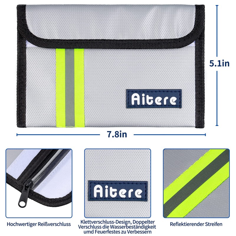 Aitere Fireproof Bag Set of 2 Fireproof Waterproof Document Case