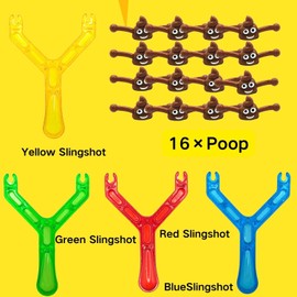 Yeefunjoy Pack of 16 Poop Slingshot Toy, Funny Catapult Poo Slingshot Flying Stress Relief Toy for Children and Adults Party Activity Prank Props