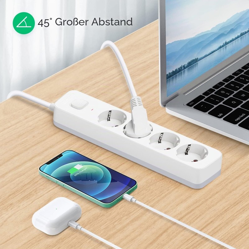 Aigostar 4-Way Power Strip with Switch, Multiple Socket with Child